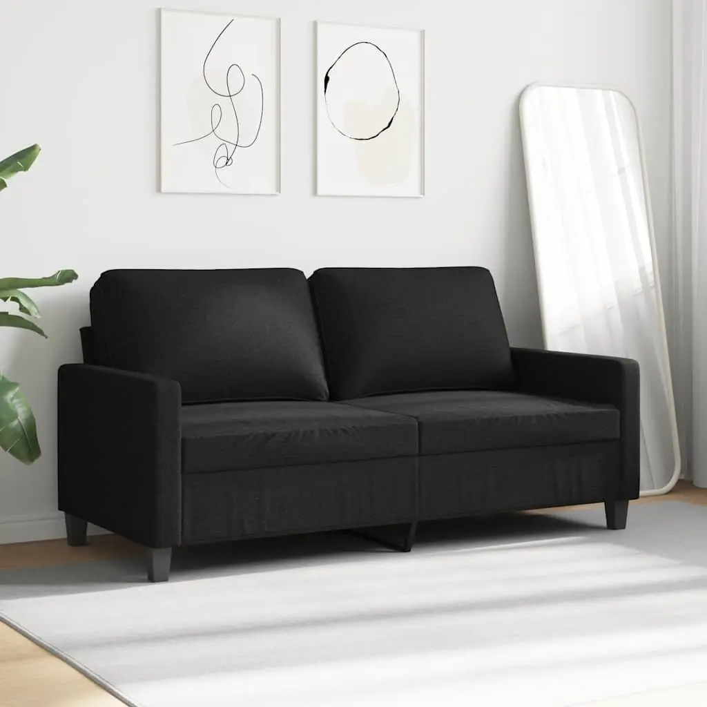 2-Seater Sofa Black 140cm Fabric Metal Lounge Couch