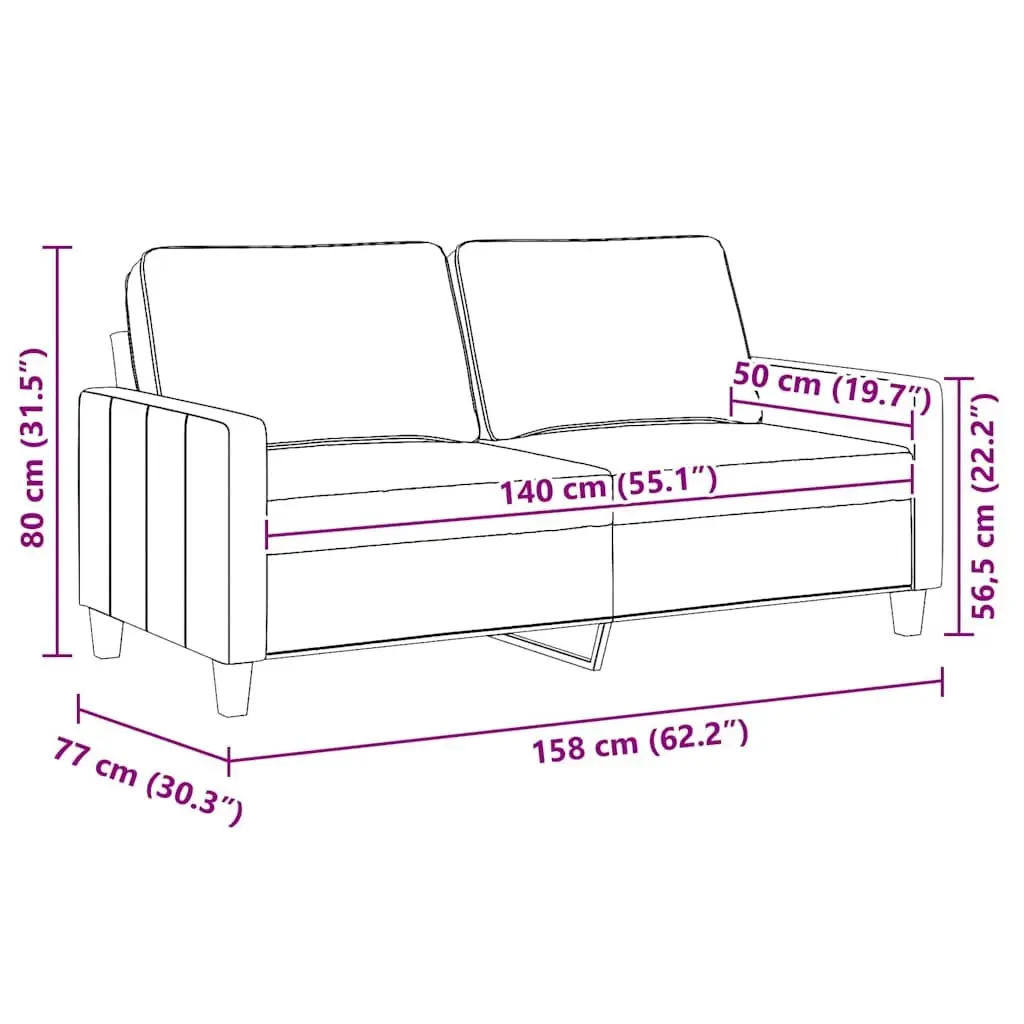 2-Seater Sofa Black 140cm Fabric Metal Lounge Couch