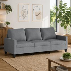 Comfortable 3-Seater Sofa in Grey Fabric for Living Rooms
