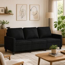 Black 3-Seater Sofa 180cm Fabric Living Room Couch