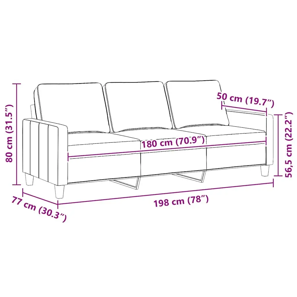 3-Seater Sofa Black 180cm Fabric