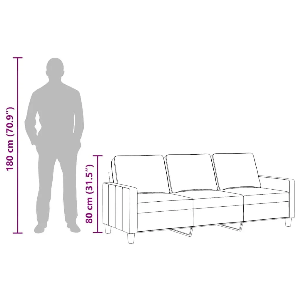 3-Seater Sofa Black 180cm Fabric