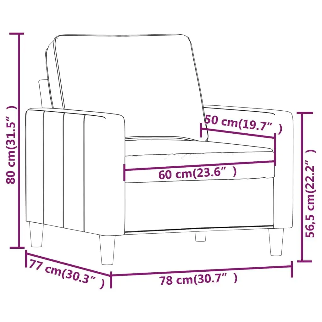 Sofa Chair Grey 60cm Velvet Padded Armchair Living Room Furniture