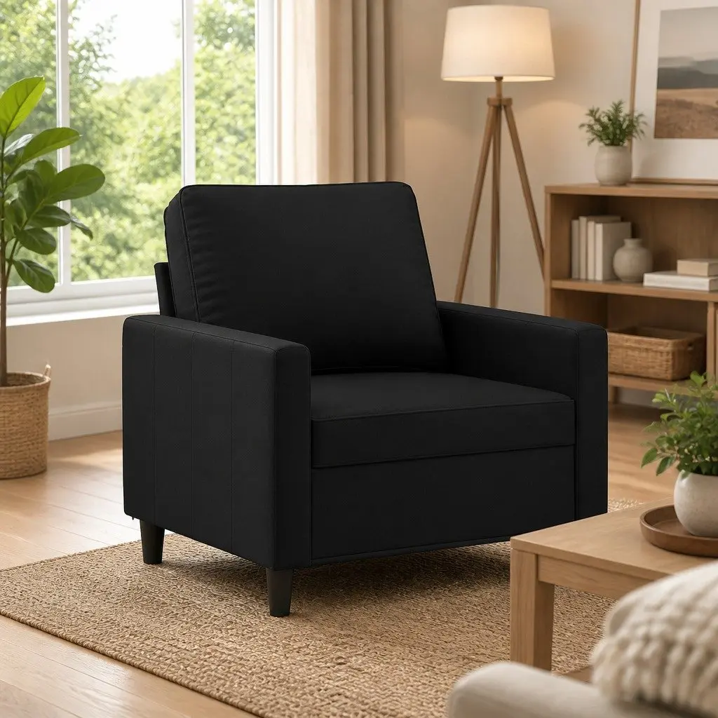 Black Velvet Sofa Chair 60cm Modern Accent Armchair Lounge Seat Furniture