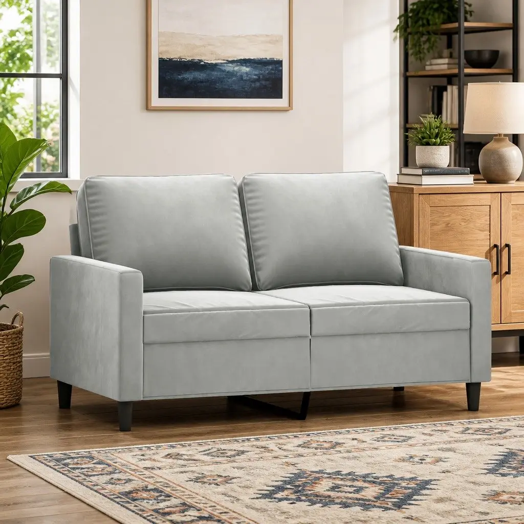 2-Seater Sofa Grey 120cm Lounge Couch Velvet Living Room Furniture Modern Design