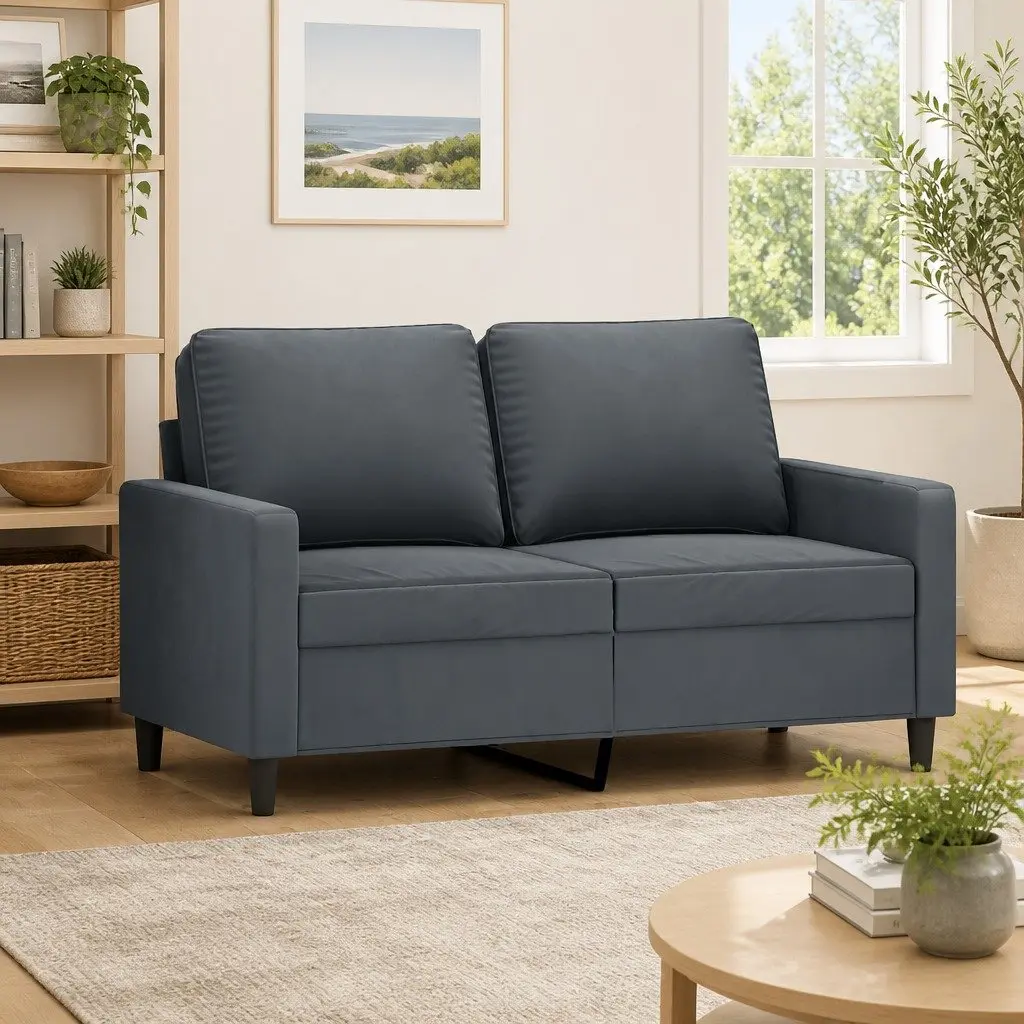 2-Seater Sofa Grey Velvet Modern Living Room Couch Comfortable Padded Armrest