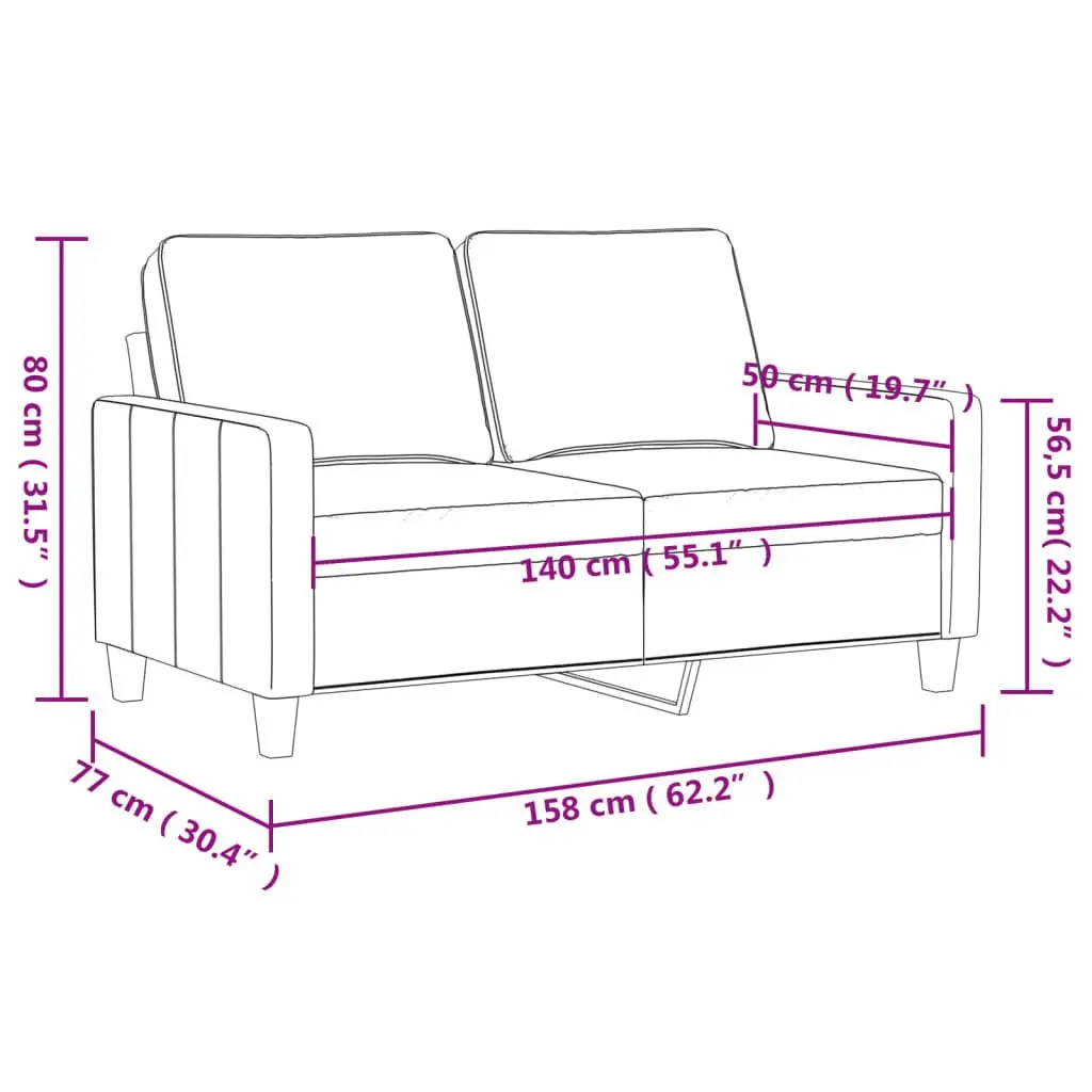 Grey Velvet Modern Sofa 140cm 2-Seater Couch with Padded Armrests for Living Room