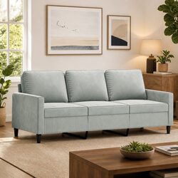 Elegant 3-Seater Lounge Sofa in Grey Velvet 180cm