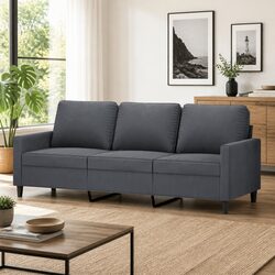 Comfortable 3-Seater Sofa in Grey Velvet 180cm