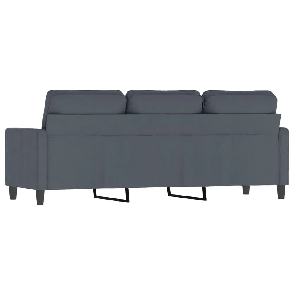 180cm Grey Velvet 3-Seater Sofa with Padded Armrests and Metal Frame