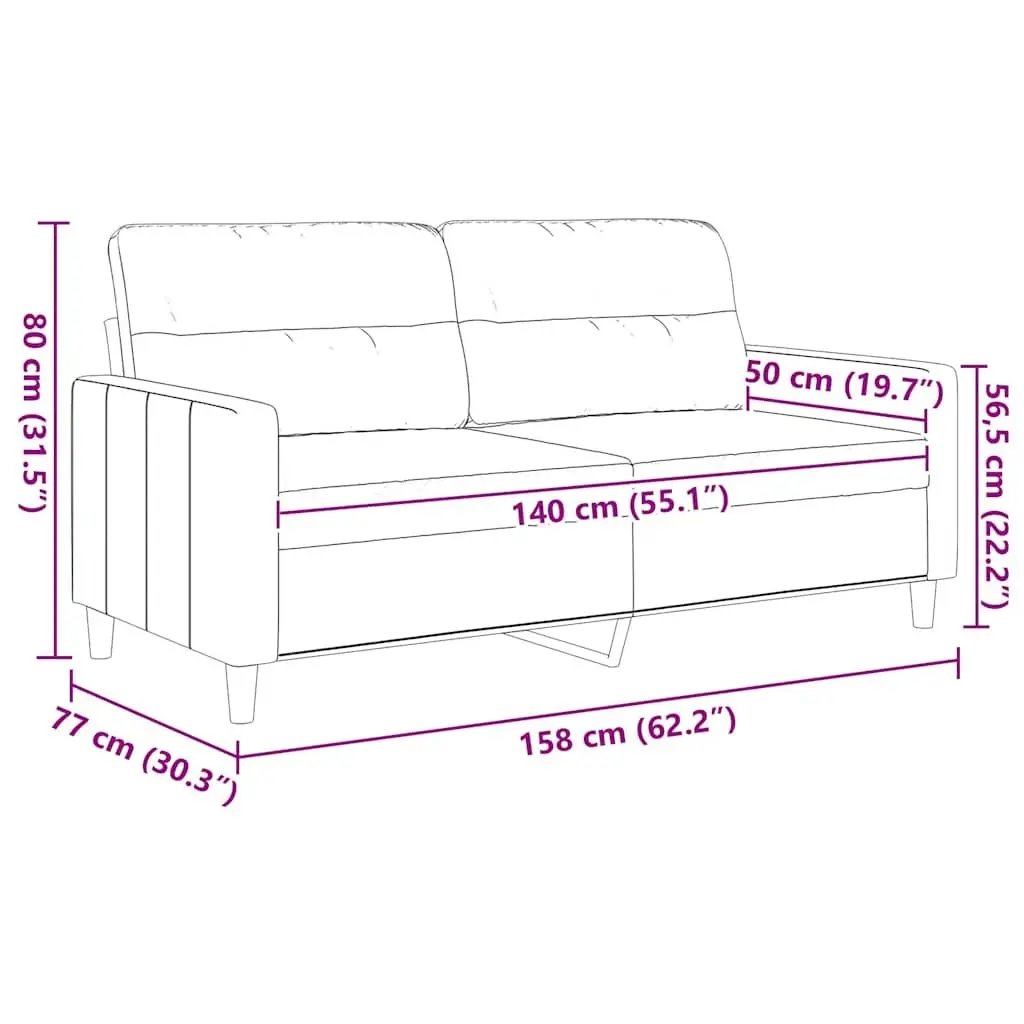 2-Seater Sofa Grey 140cm Fabric Living Room Couch Comfortable Padded Armrests
