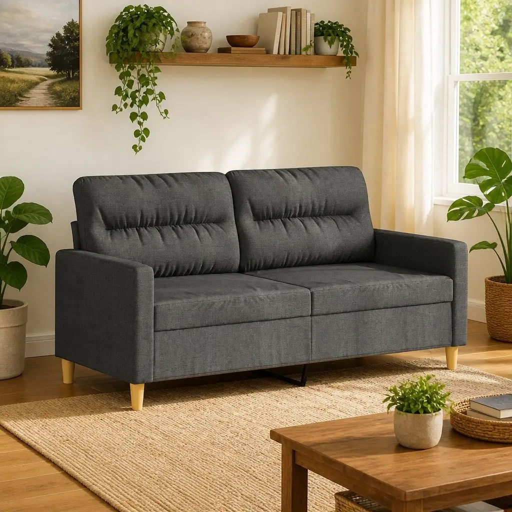 2-Seater Sofa Grey Fabric Lounge Couch 140cm Living Room Furniture Comfortable