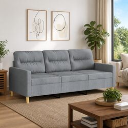 Grey Fabric 3-Seater Sofa for Living Room Comfort