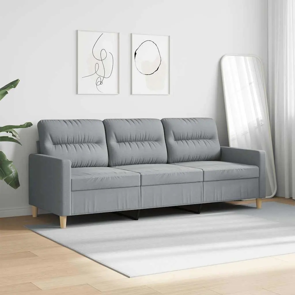 3-Seater Sofa Grey Fabric Living Room Couch Modern Design Comfortable Lounge