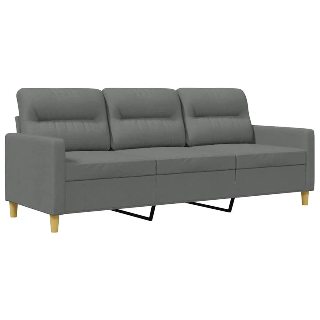 3-Seater Sofa Grey Fabric 180cm Modern Metal Frame Couch