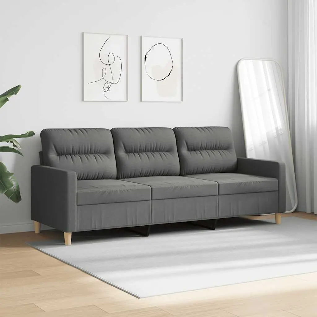3-Seater Sofa Grey Fabric 180cm Modern Metal Frame Couch