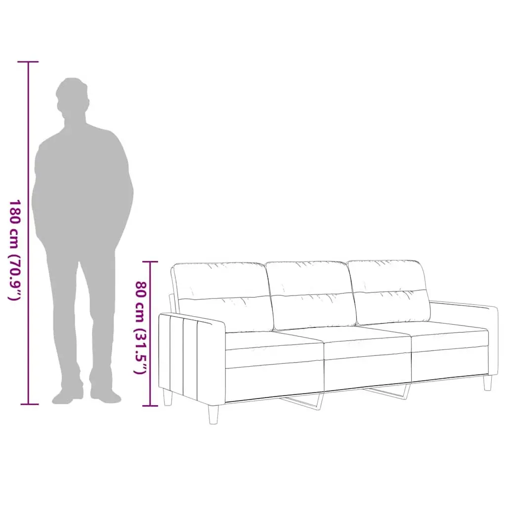 3-Seater Sofa Grey Fabric 180cm Modern Metal Frame Couch