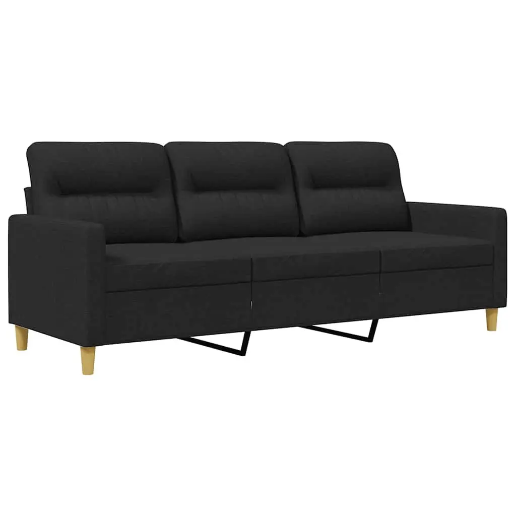 3-Seater Sofa Black 180cm Modern Fabric Upholstered Couch Metal Frame