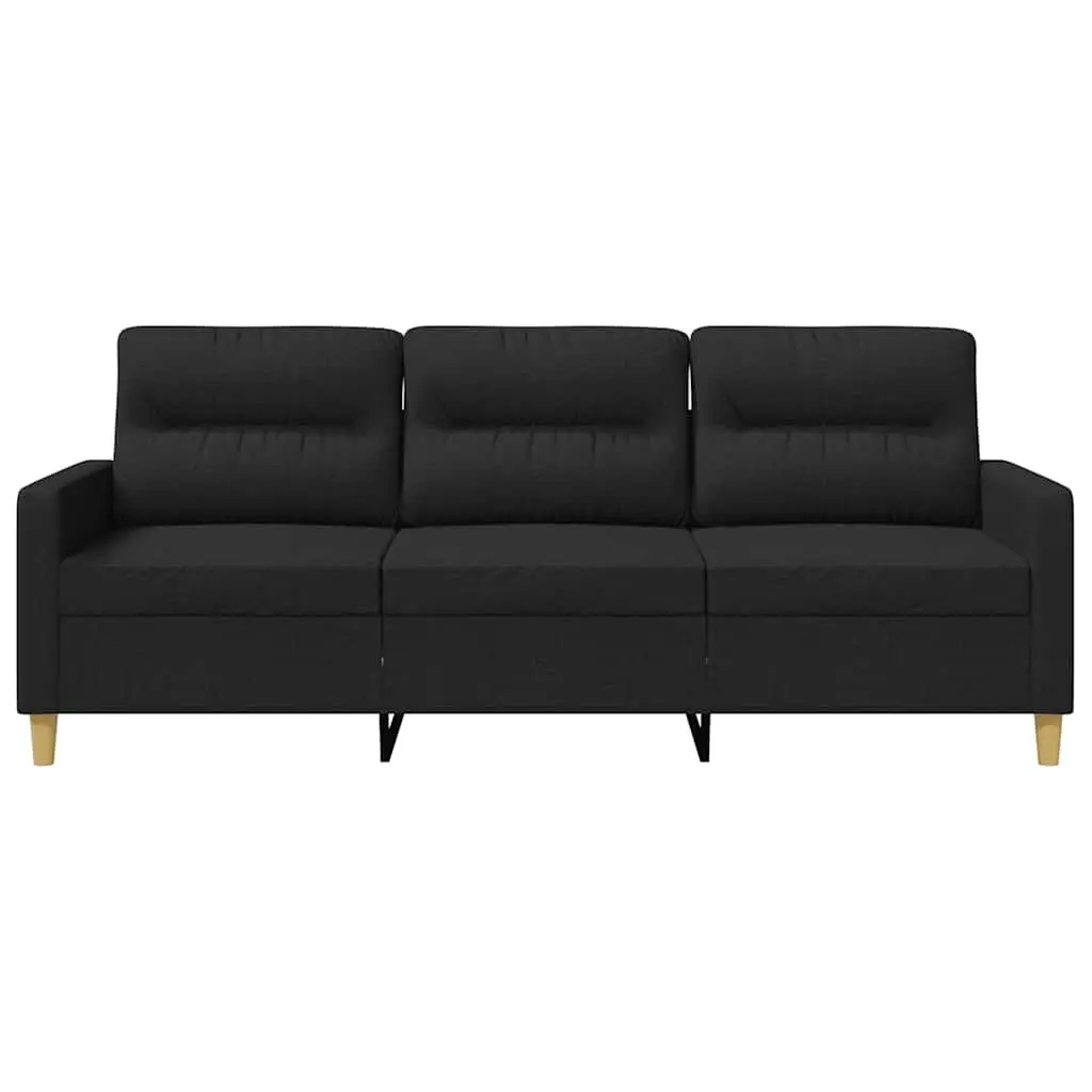 3-Seater Sofa Black 180cm Modern Fabric Upholstered Couch Metal Frame