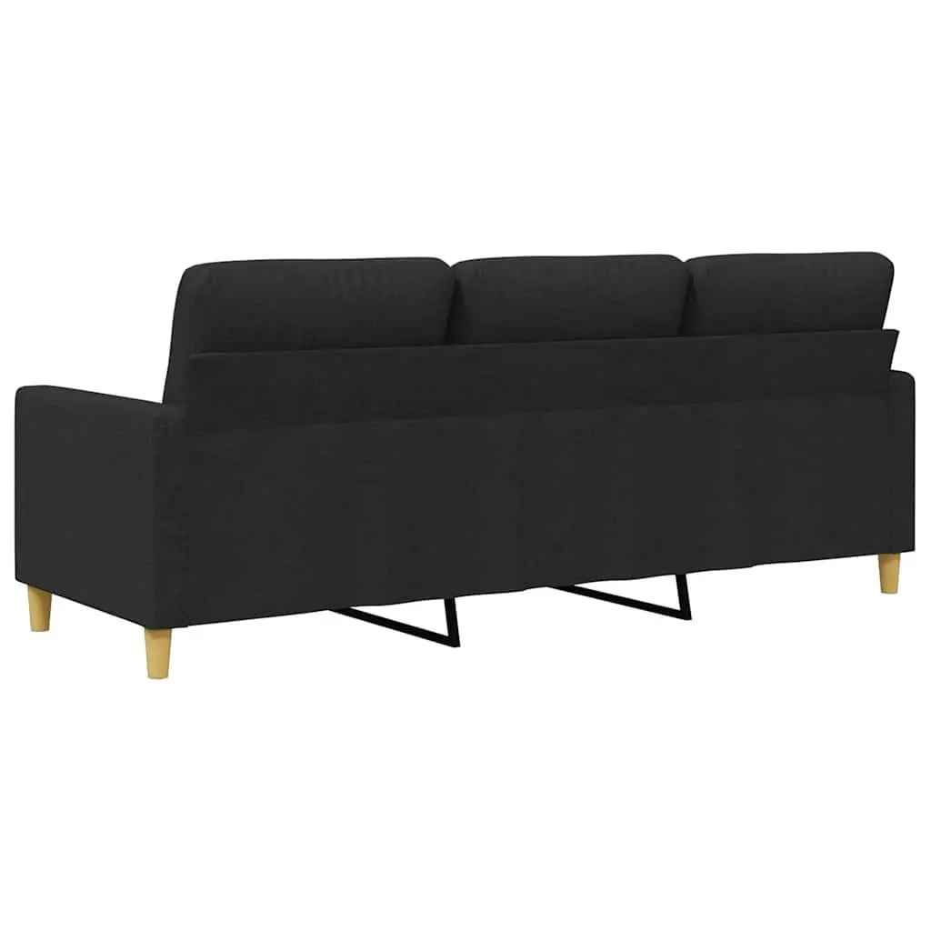 3-Seater Sofa Black 180cm Modern Fabric Upholstered Couch Metal Frame