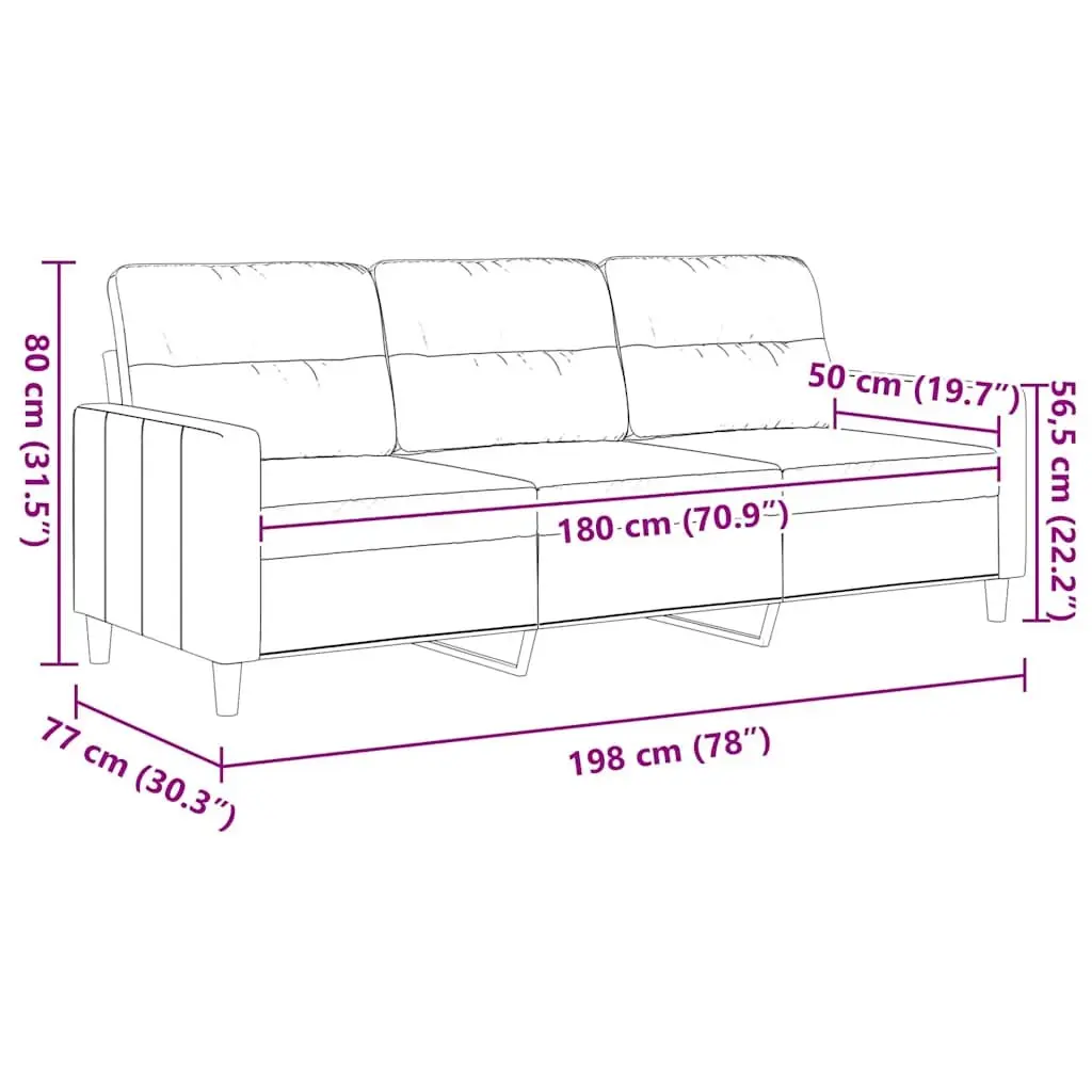3-Seater Sofa Black 180cm Modern Fabric Upholstered Couch Metal Frame