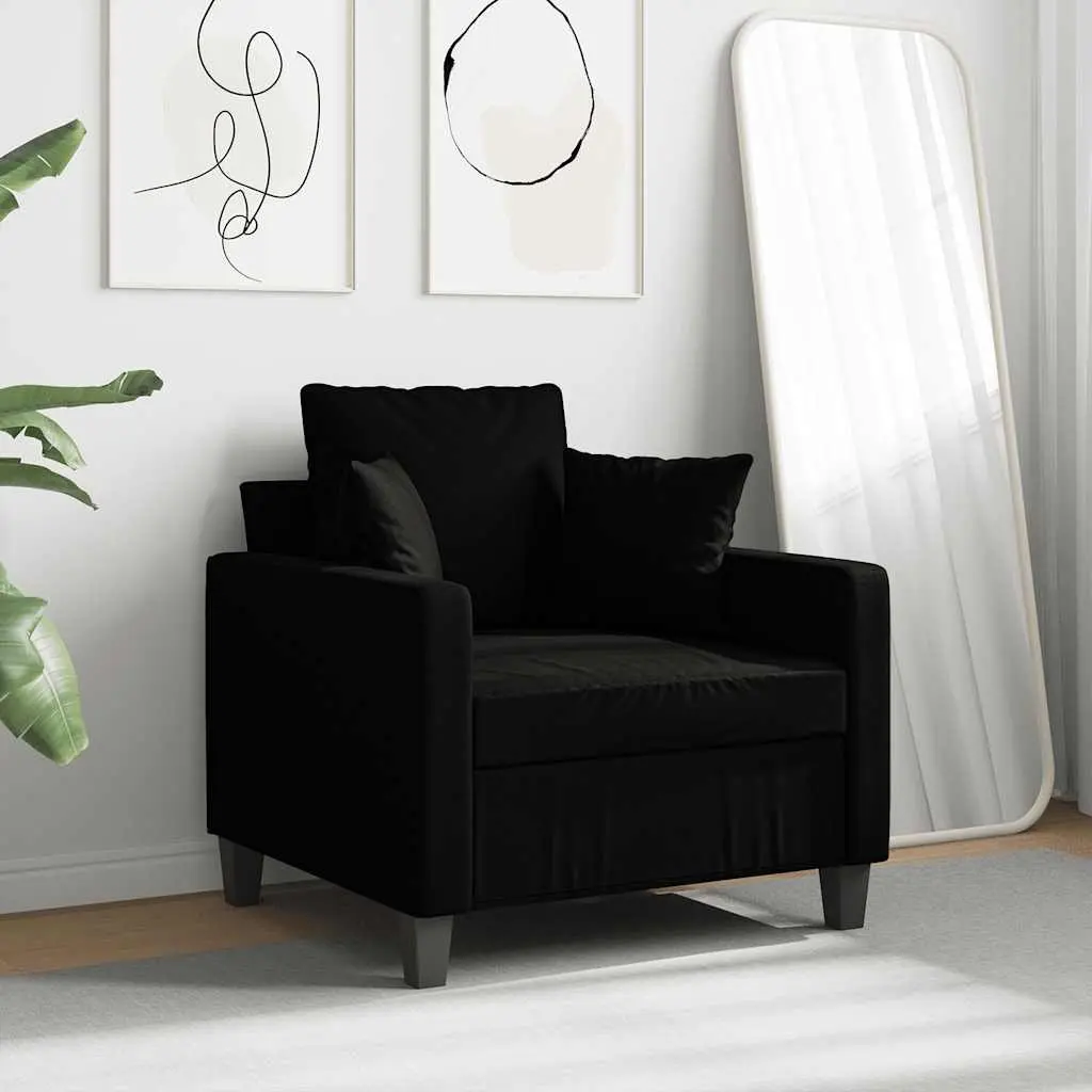 Black Fabric Sofa Chair 60cm Armchair Lounge Seat Reading Relaxing Living Room