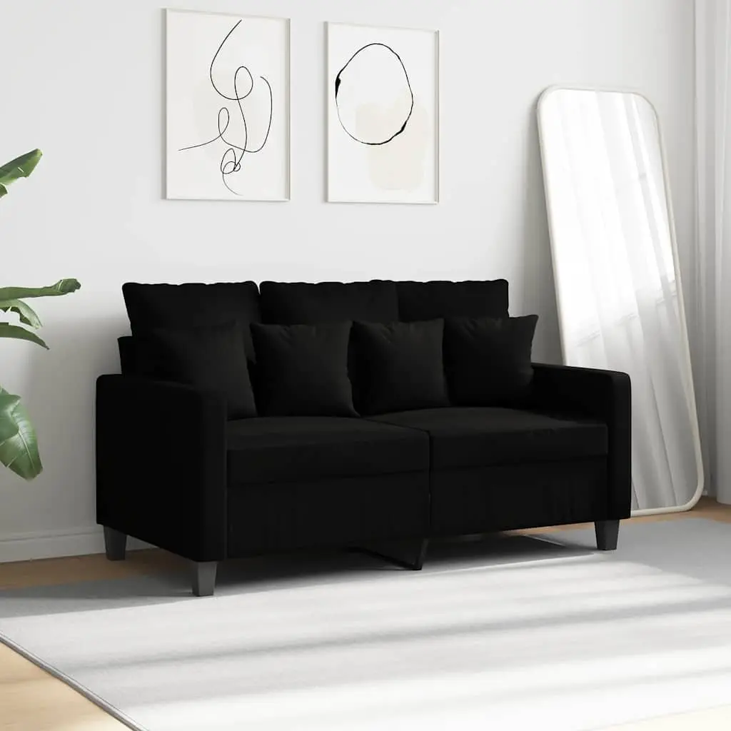 Black Fabric Sofa 120cm Modern 2-Seater Couch for Living Room and Lounge