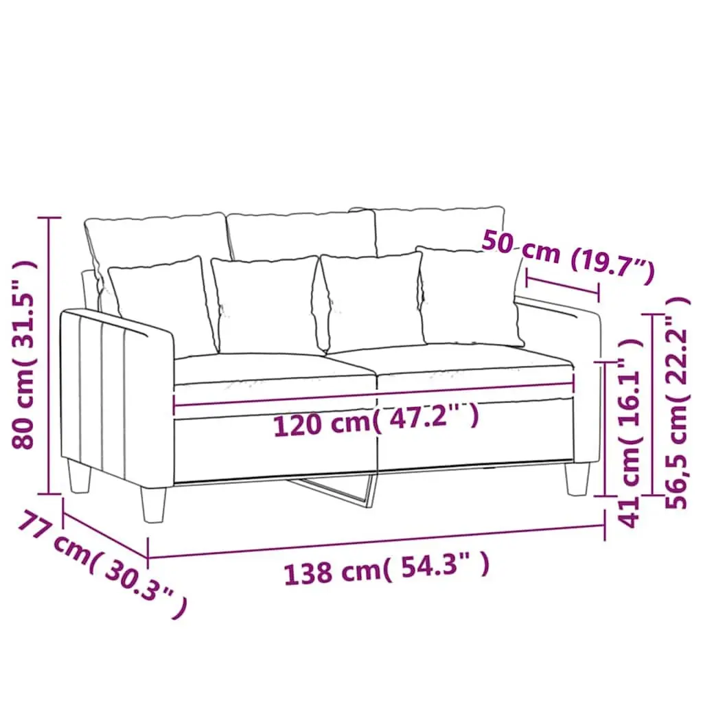 Black Fabric Sofa 120cm Modern 2-Seater Couch for Living Room and Lounge