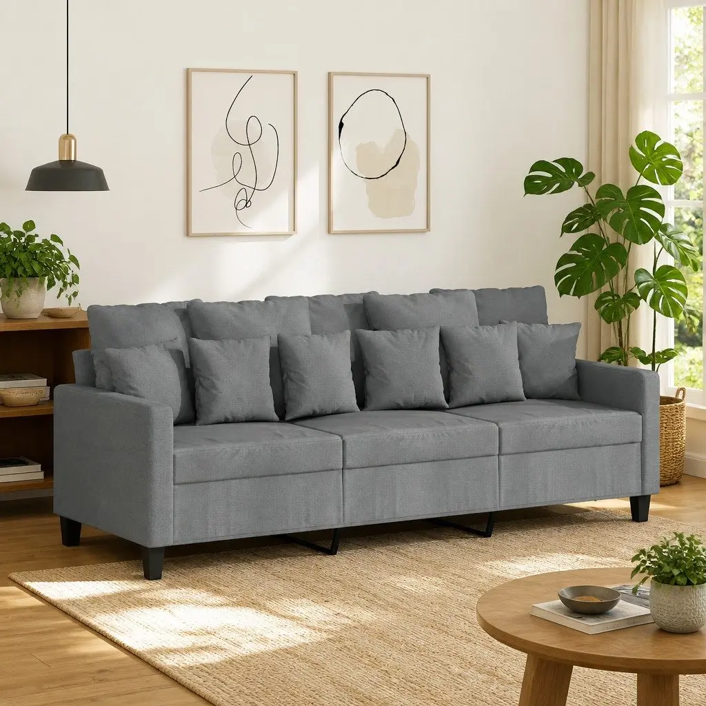 3-Seater Sofa Grey Fabric 180cm Living Room Couch Modern Design Comfortable