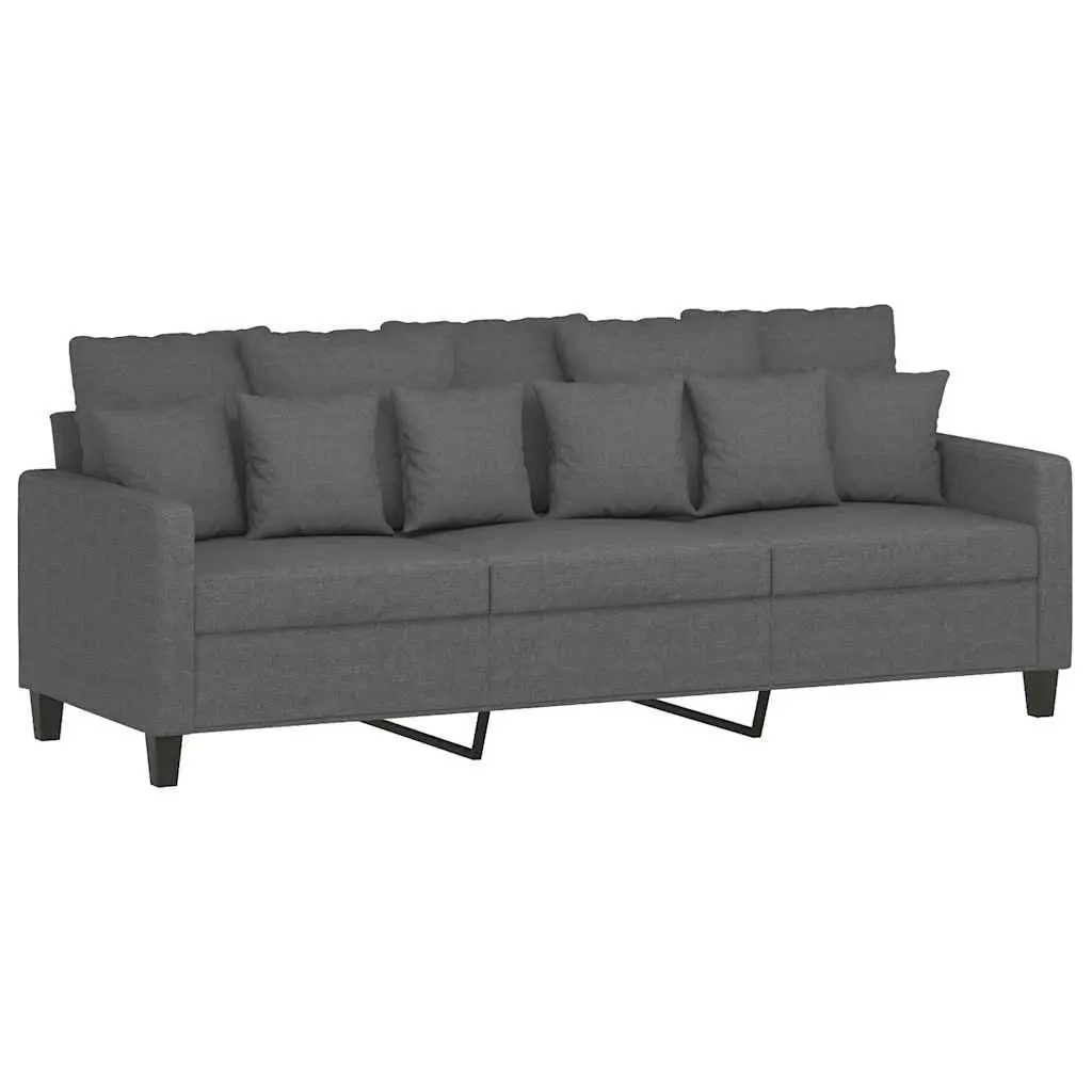 3-Seater Sofa Dark Grey 180cm Fabric Upholstered Couch Metal Frame