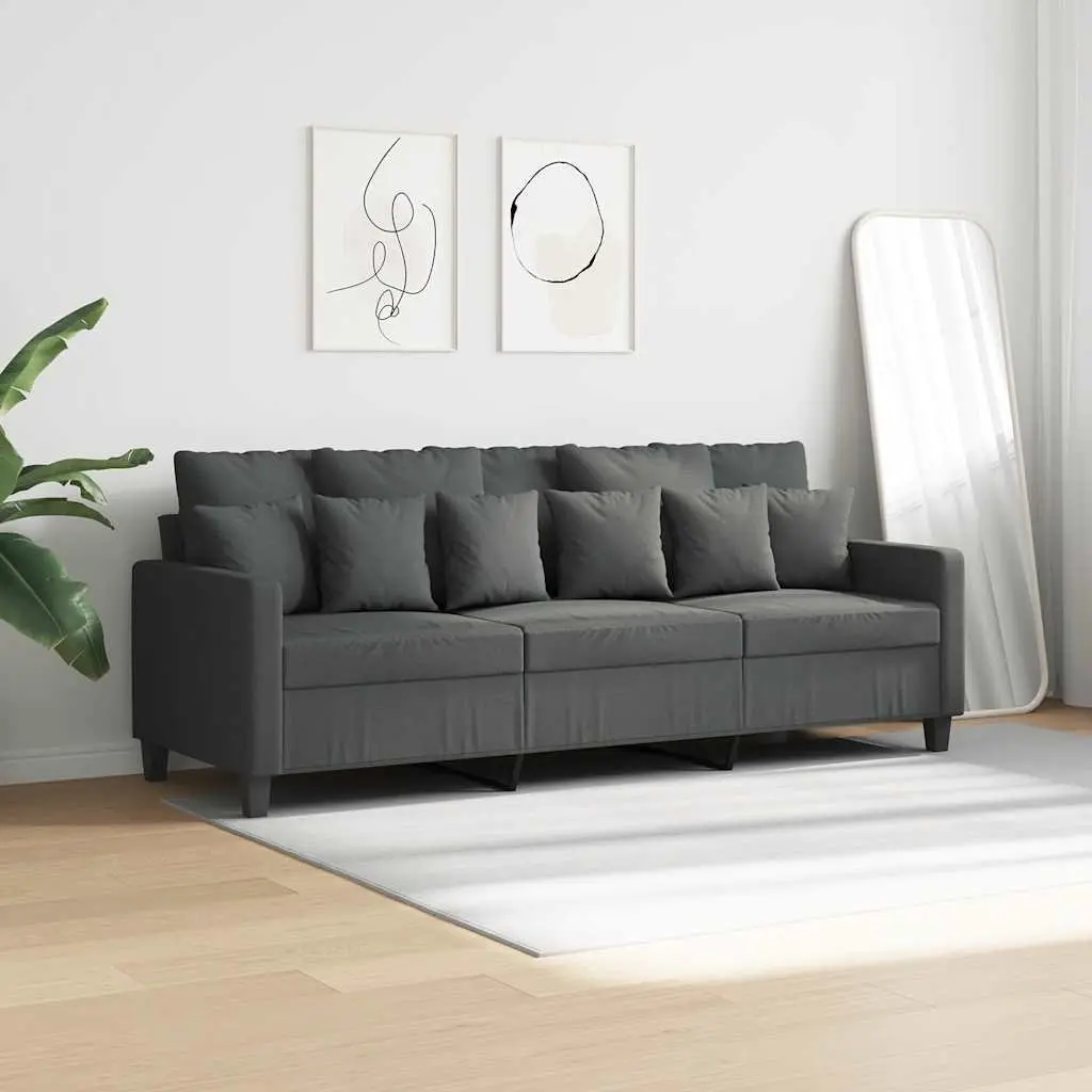 3-Seater Sofa Dark Grey 180cm Fabric Upholstered Couch Metal Frame