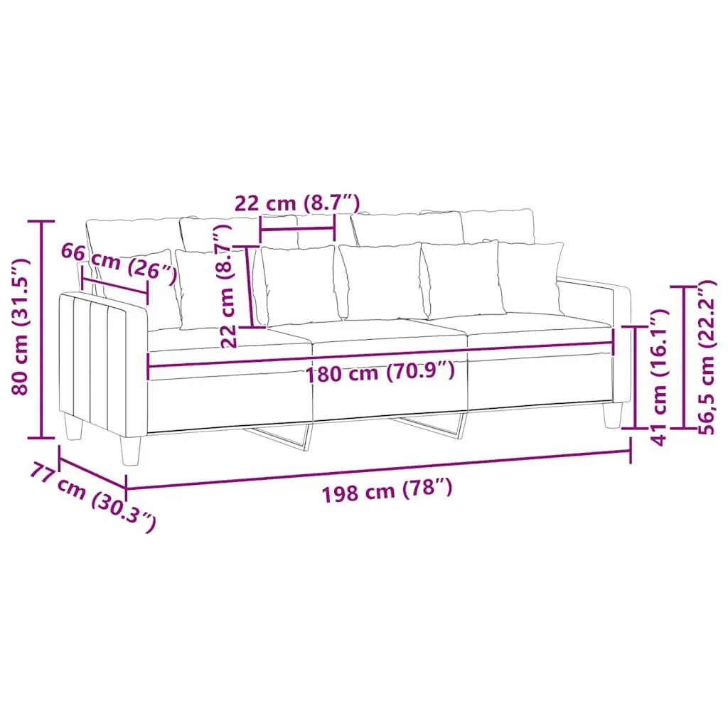 3-Seater Sofa Dark Grey 180cm Fabric Upholstered Couch Metal Frame