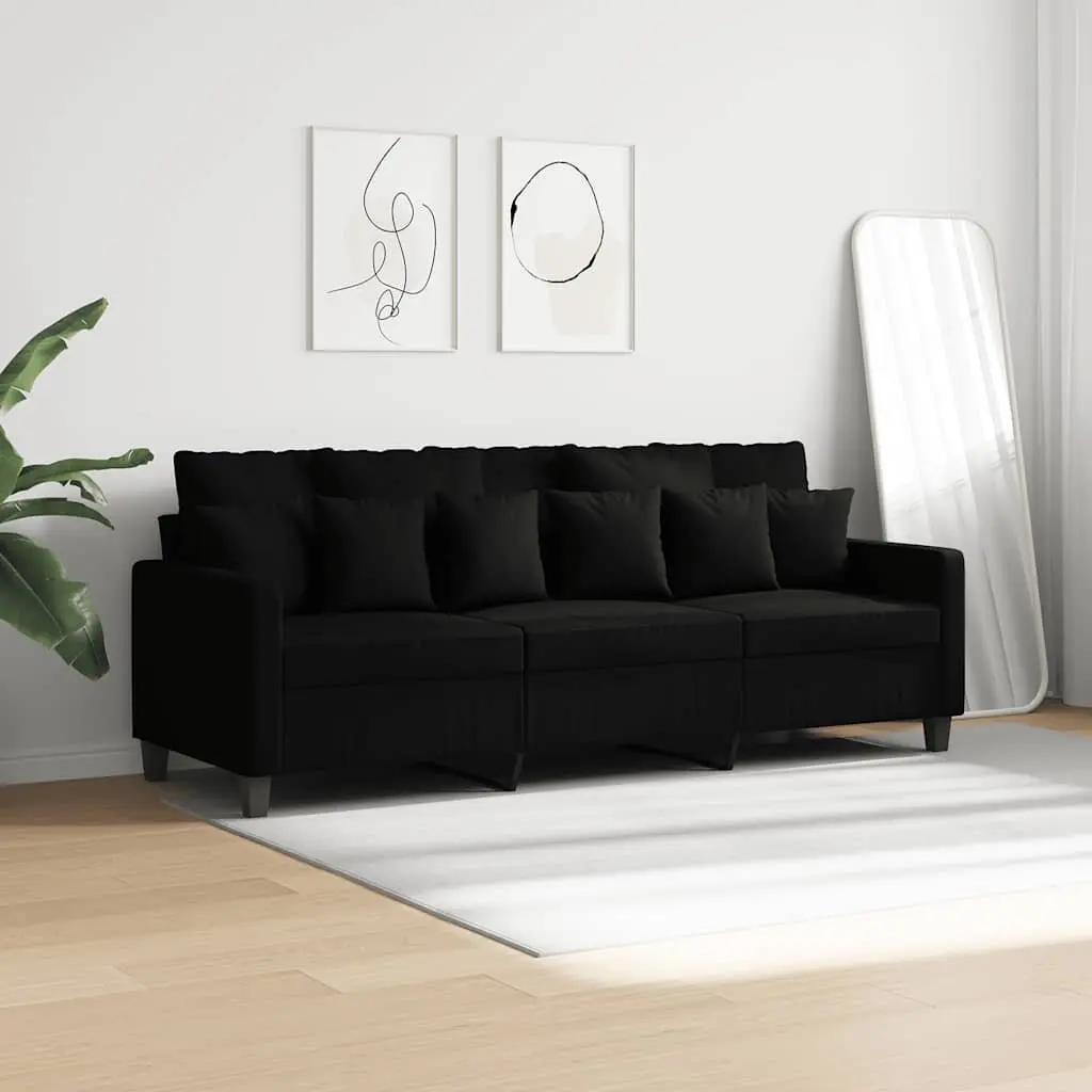 3-Seater Sofa Black 180cm Fabric Modern Lounge Couch