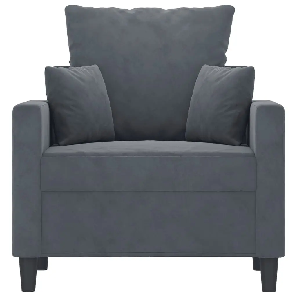 Sofa Chair Grey Velvet 60cm Padded Seat Modern Metal Frame