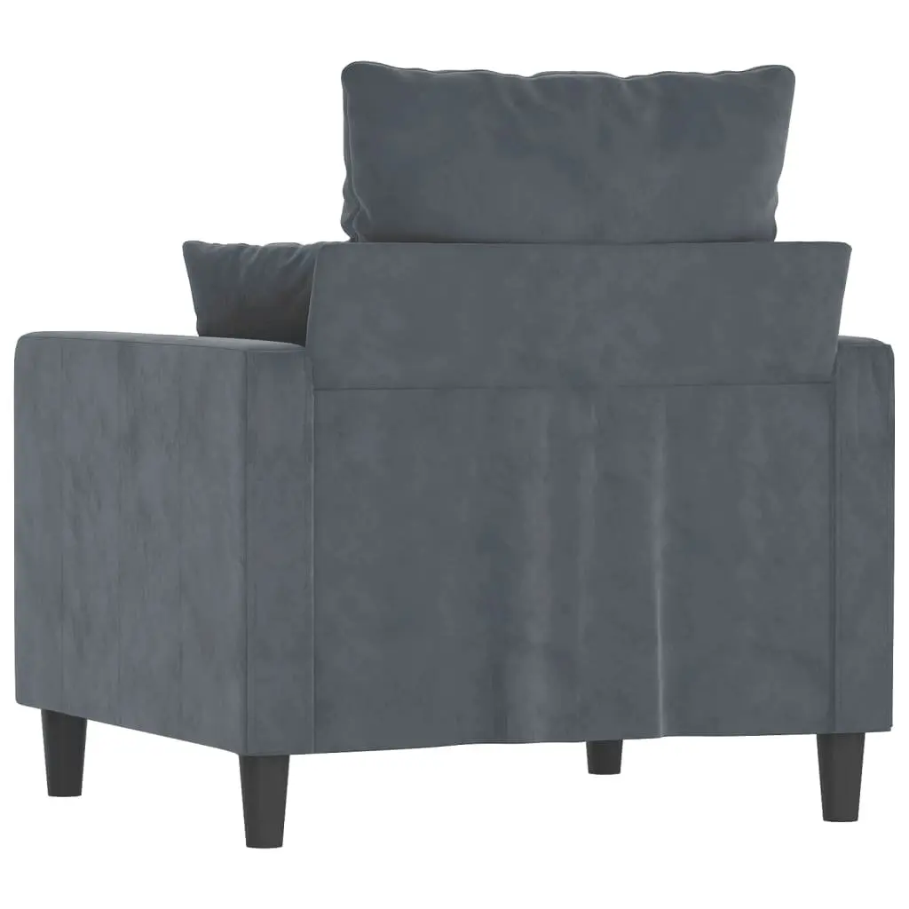 Sofa Chair Grey Velvet 60cm Padded Seat Modern Metal Frame