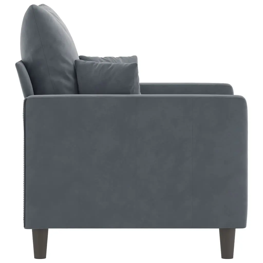 Sofa Chair Grey Velvet 60cm Padded Seat Modern Metal Frame