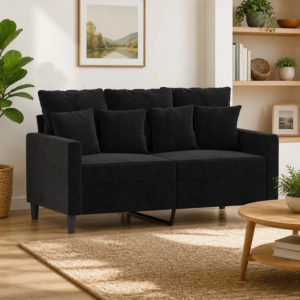 2-Seater Sofa Black 120cm Velvet Upholstered Modern Lounge Couch