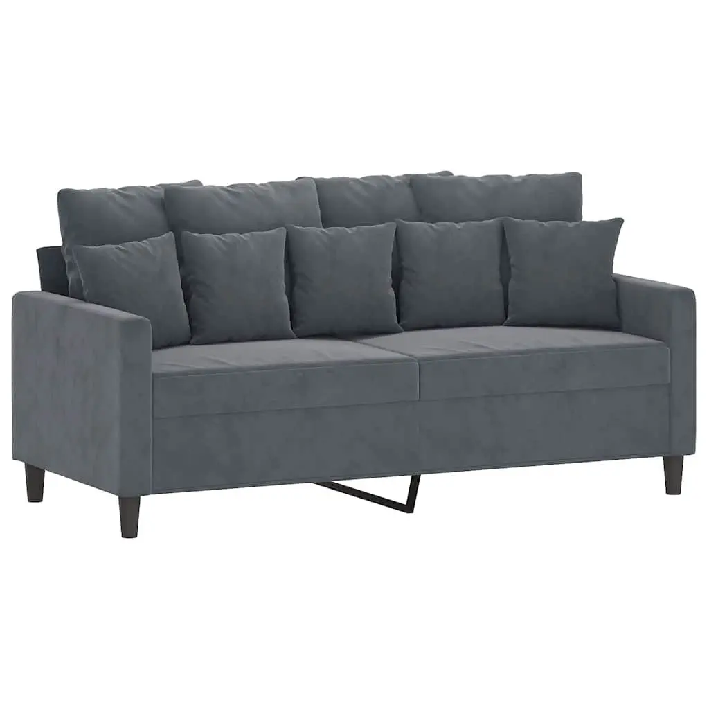2-Seater Sofa Grey Velvet 140cm Modern Metal Frame Padded Armrests