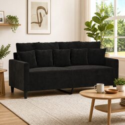 2-Seater Black Sofa 140cm Velvet Upholstered Couch