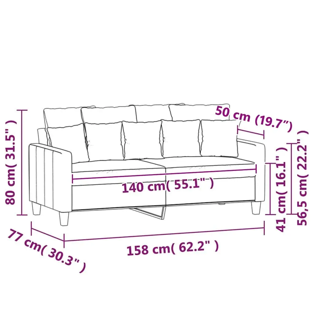 2-Seater Black Sofa 140cm Velvet Upholstered Couch