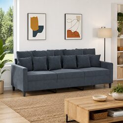 Comfortable 3-Seater Grey Velvet Sofa 180cm