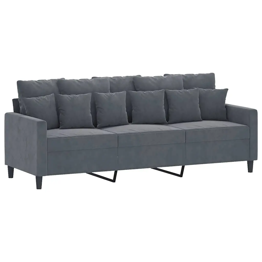 3-Seater Sofa Grey Velvet 180cm Lounge Couch Living Room Furniture Comfortable