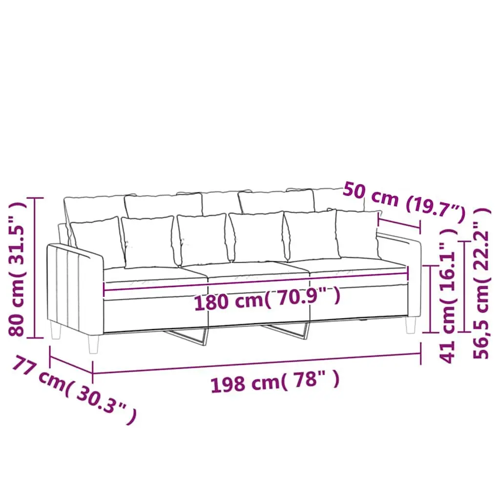 3-Seater Sofa Grey Velvet 180cm Lounge Couch Living Room Furniture Comfortable
