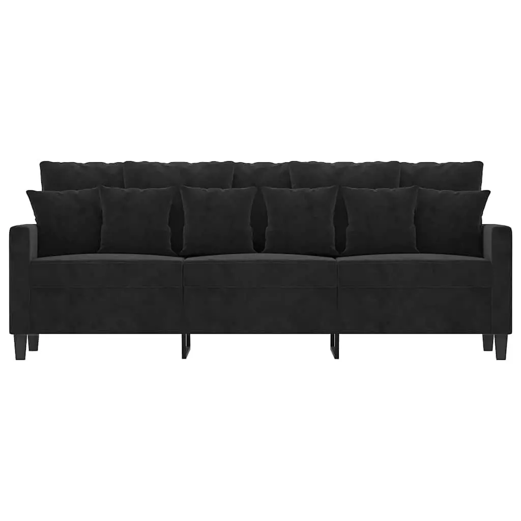 3-Seater Sofa Modern Black 180 cm Velvet Upholstered Metal Frame