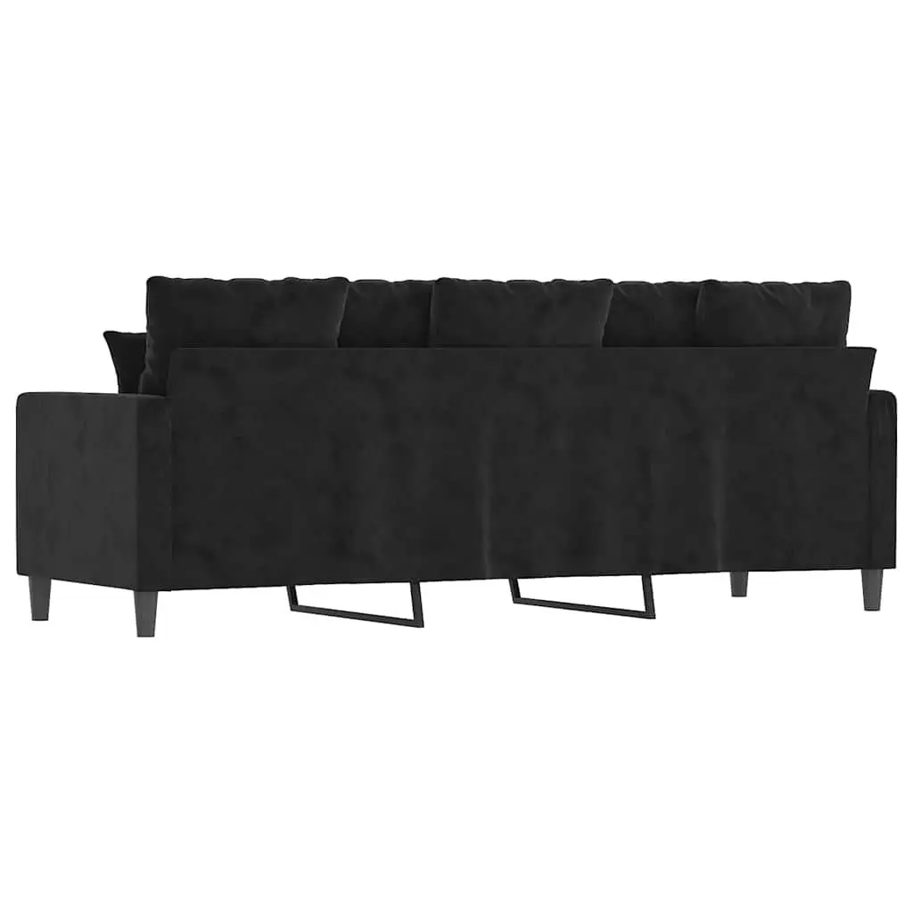 3-Seater Sofa Modern Black 180 cm Velvet Upholstered Metal Frame
