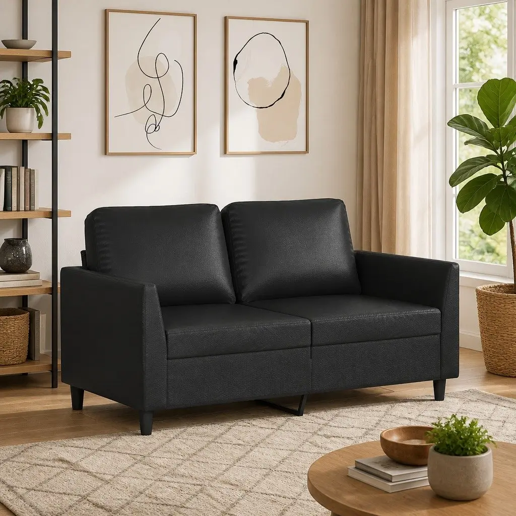 2-Seater Sofa Black 120cm Modern Faux Leather Furniture