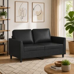 Stylish 2-Seater Sofa in Black 120cm Faux Leather