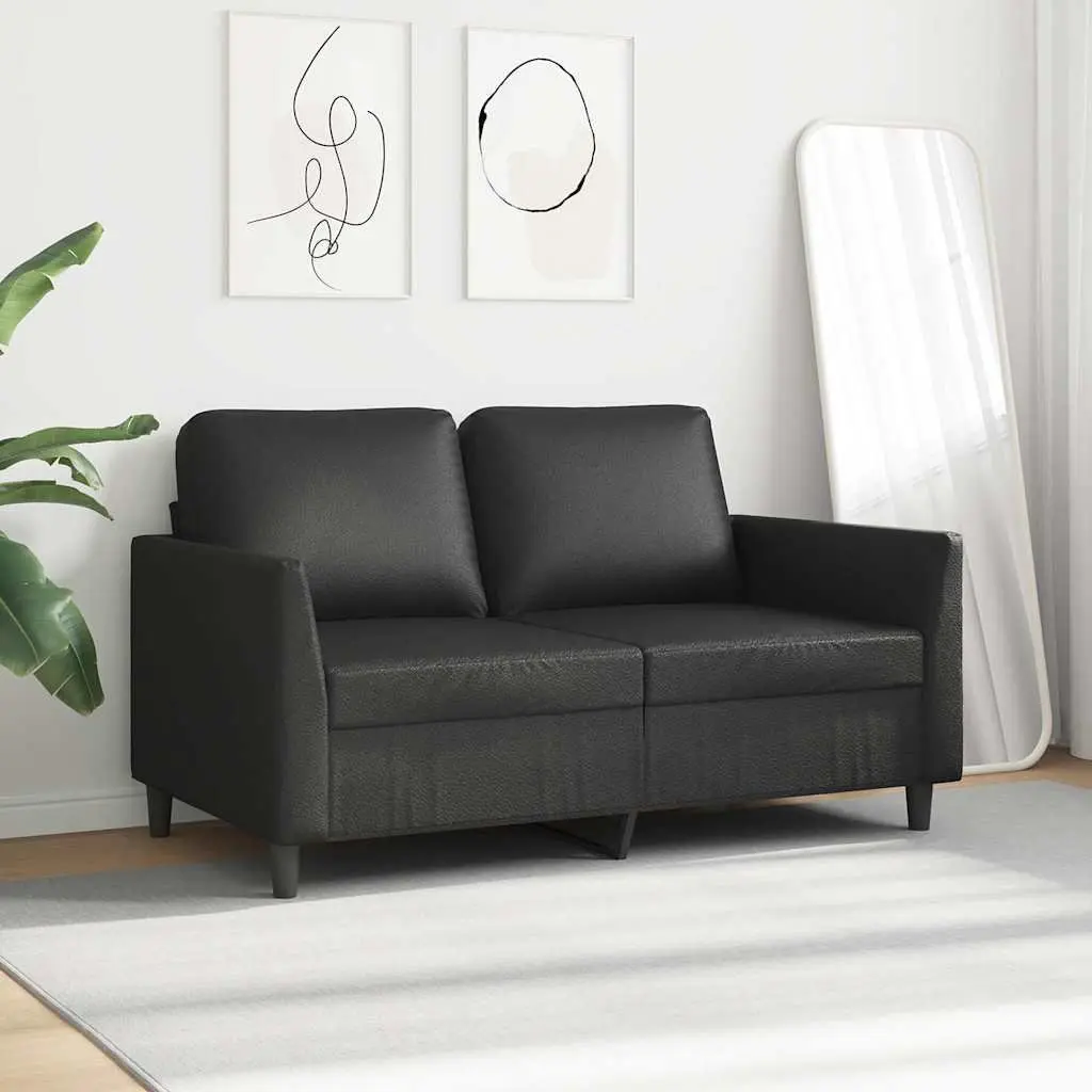 2-Seater Sofa Black 120cm Modern Faux Leather Furniture