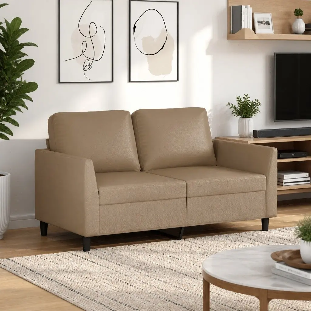 2-Seater Sofa Brown Faux Leather Modern Couch Living Room Furniture 120cm