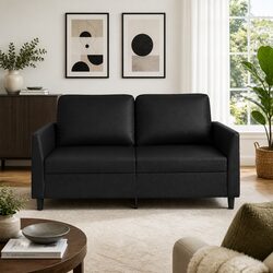 Modern 2-Seater Sofa in Black Faux Leather 140cm